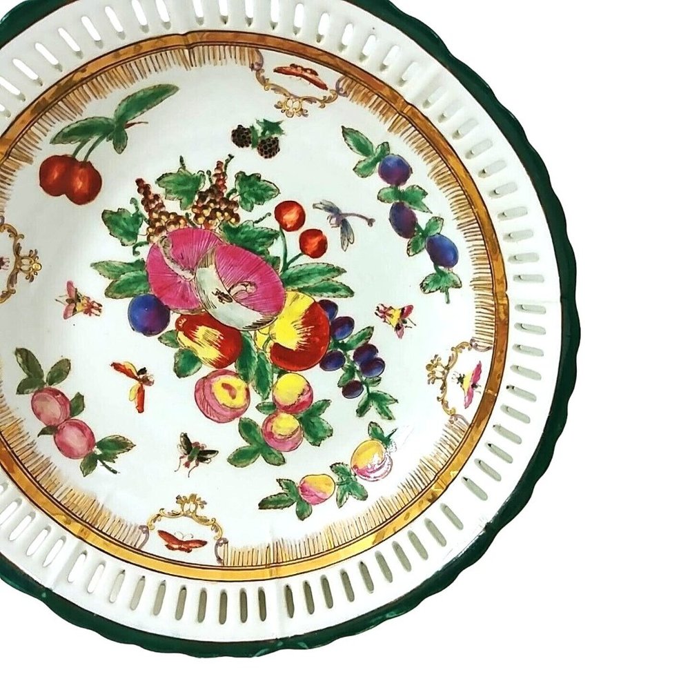 Serving Bowl Fruit Motif Open Lattice Rim Bottom Chopmark 9" Set of 2 - Picture 9 of 10